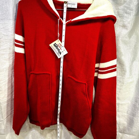 Vintage Heritage Wintuk Varsity Zip Up Red White Knitted Cardigan USA Size Large - Picture 8 of 10